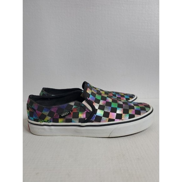 Vans Shoes - Vans Asher Slip On Iridescent Check Sneaker Sz 8 Women’s